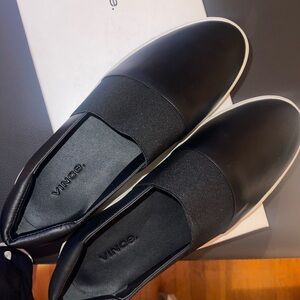 BNWT Vince Black slip-on. Size 8 1/2, comes in box. Never worn.